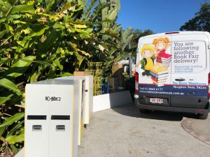 The Book Warehouse van delivering books for a school book fair